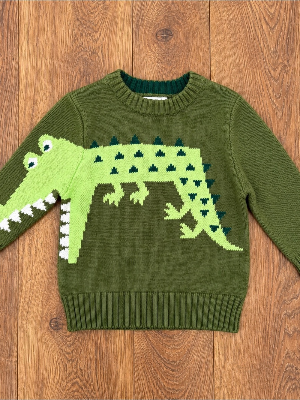 Cat & Jack Olive Green Knit Sweater with Lime Crocodile